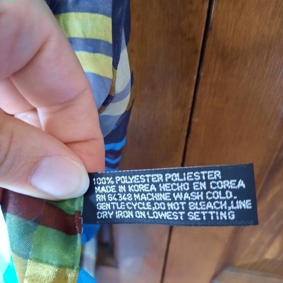 Vintage satin metallic blue brown print mod scarf - Picture 7 of 8